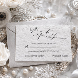 Cartão RSVP Casamento de Inverno Branco & Preto Simples 