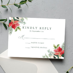 Cartão RSVP Casamento de Inverno com Poinsettias em Aquarela E