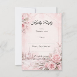 Cartão RSVP Casamento de Inverno com Toque Romântico de Rosa