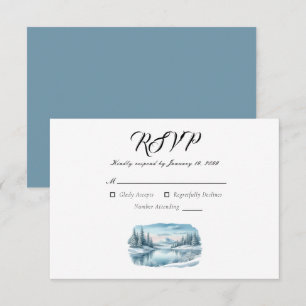 Cartão RSVP Casamento de Inverno no Lago da Montanha Nevada
