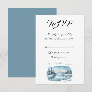 Cartão RSVP Casamento de Inverno no Lago da Montanha Nevada