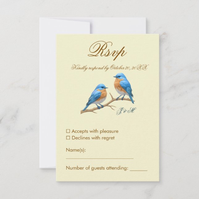 Cartão RSVP Casamento de Ivory Pastel Lovebird Romântico Blueb (Frente)