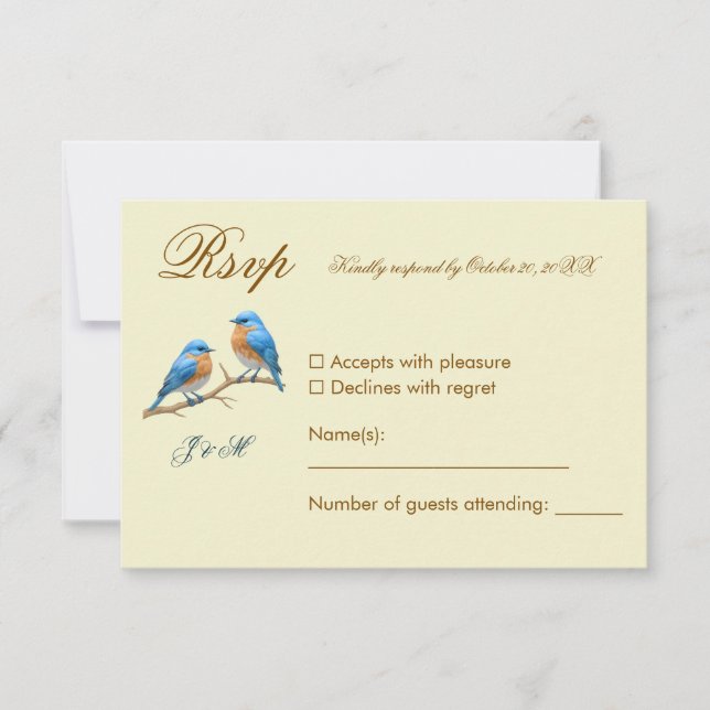 Cartão RSVP Casamento de Ivory Pastel Lovebird Romântico Blueb (Frente)