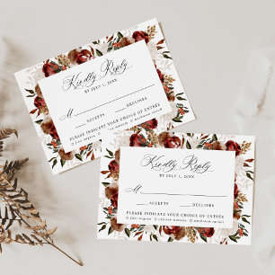Cartão RSVP Casamento de Jantar com Rosas Rústicas de Borgonha