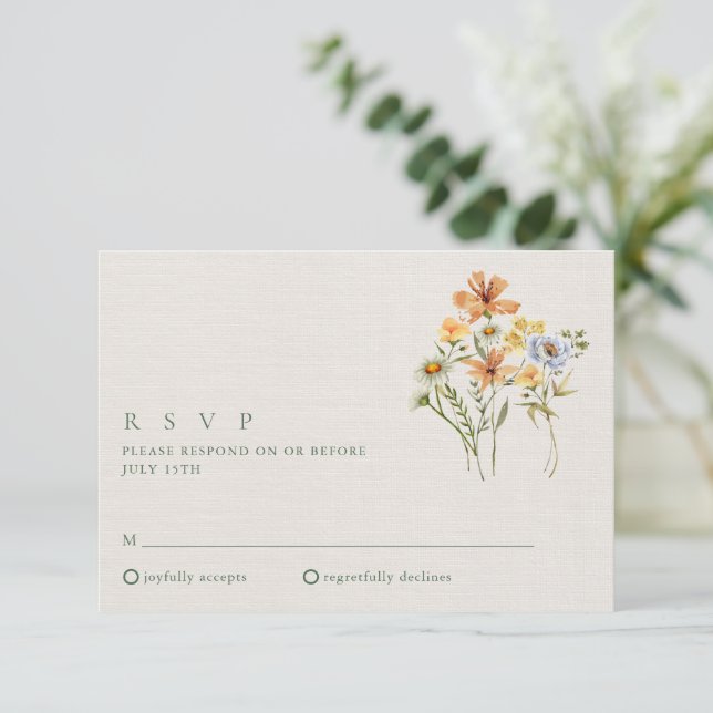 Cartão RSVP Casamento de Jardim Botânico de Flores Selvagens (Em pé/Frente)