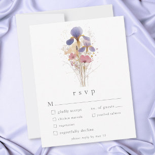 Cartão RSVP Casamento de Jardim com Aquarela de Íris Roxa Eleg
