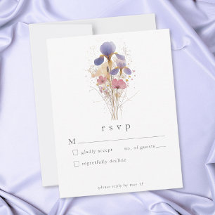 Cartão RSVP Casamento de Jardim com Aquarela de Íris Roxa Eleg
