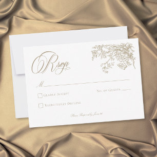 Cartão RSVP Casamento de Jardim com Brasão de Ouro Elegante Vi