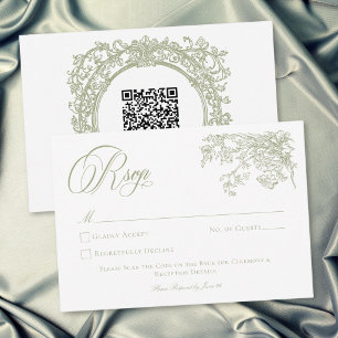 Cartão RSVP Casamento de Jardim com Brasão Verde Elegante Vint