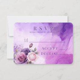 Cartão RSVP Casamento de Jardim de Álcool Rosa Rosa Púrpura