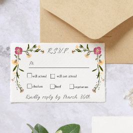 Cartão RSVP Casamento de Jardim de Flor Selvagem Pressionado E