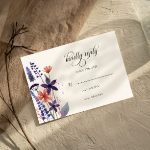 Cartão RSVP Casamento de Jardim de Flor Selvagem Roxo Moderno
