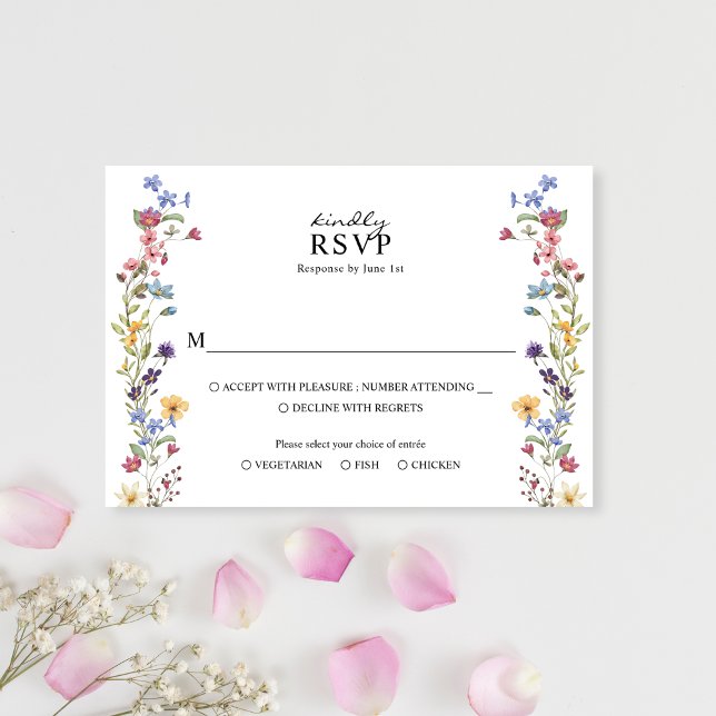 Cartão RSVP Casamento de Jardim de Flores Selvagens Elegante (Criador carregado)