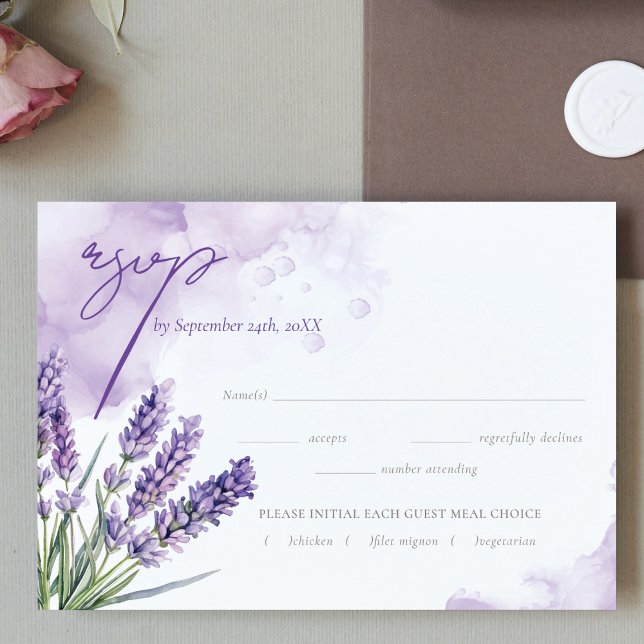 Cartão RSVP Casamento de Jardim de Lavanda de Aquarela (Criador carregado)