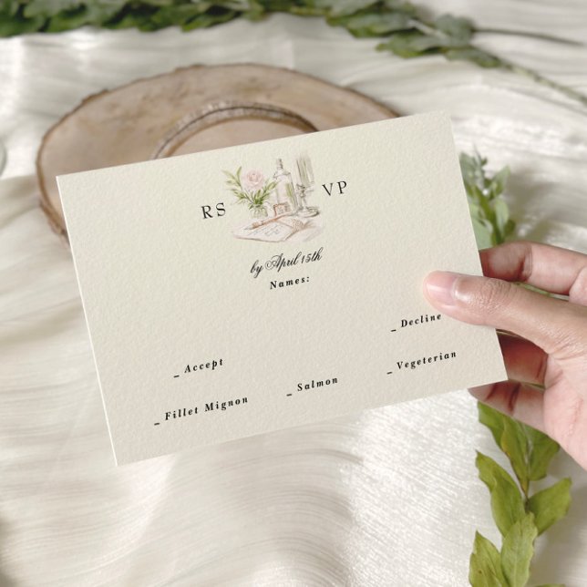 Cartão RSVP Casamento de Jardim de Manor de Aquarela Elegante (Criador carregado)