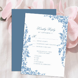 Cartão RSVP Casamento de Jardim Floral Clássico Dusty Blue Vin