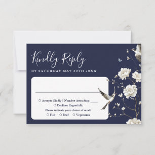Cartão RSVP Casamento de jardim floral em Chinoiserie azul mar