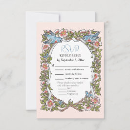 Cartão RSVP Casamento De Jardim Quimológico Com Blush Por Aqua
