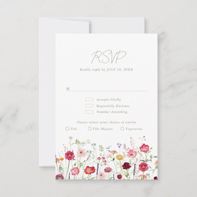 Cartão RSVP Casamento de Jardins Florais de Campo Russo de Flo (Frente)