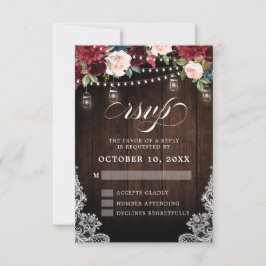 Cartão RSVP Casamento de Jarra de Mason Floral em Madeira Rúst