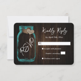Cartão RSVP Casamento de Jarro de Pedra Azul Country Madeira R