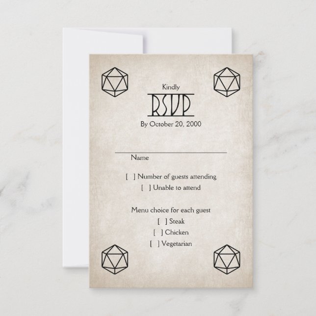 Cartão RSVP Casamento de Jogadores RPG D20 (Frente)
