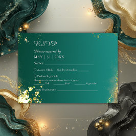 Cartão RSVP Casamento de joias de ouro verde-esmeralda