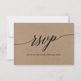 Cartão RSVP Casamento de Kraft, Script de Caligrafia Elegante 