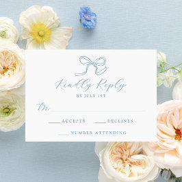 Cartão RSVP Casamento de Laço Azul Elegante