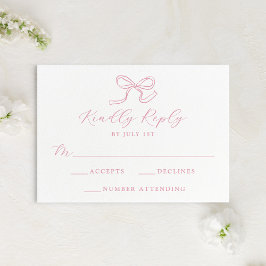 Cartão RSVP Casamento de Laço Rosa Elegante