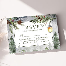 Cartão RSVP Casamento de Lanterna Botânica de Árvore de Pinhei