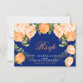 Cartão RSVP Casamento de laranja botânico e azul-Marinho - RSV