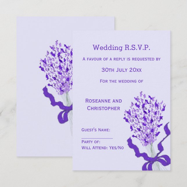 Cartão RSVP Casamento de Lavanda Blush (Frente/Verso)
