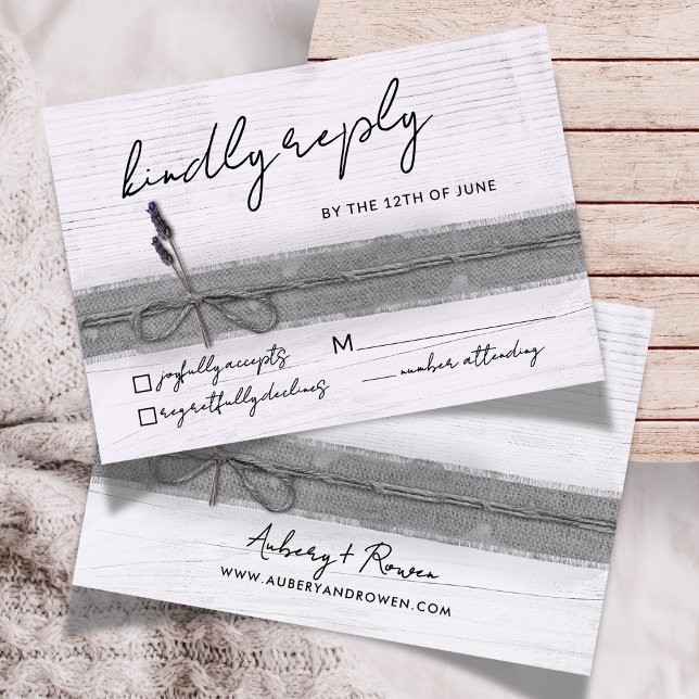 Cartão RSVP Casamento de Lavanda de madeira Rustic Boho Eco Fa (Criador carregado)