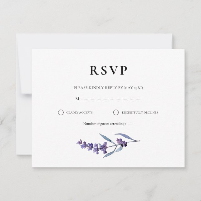 Cartão RSVP Casamento de lavanda floral elegante (Frente)