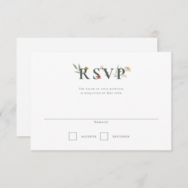 Cartão RSVP Casamento de Leander Wildflower (Frente/Verso)