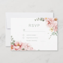 Cartão RSVP Casamento de Legança Divina Verde Blush & Sage