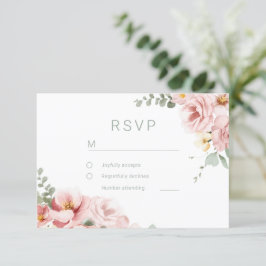 Cartão RSVP Casamento de Legança Divina Verde Blush & Sage
