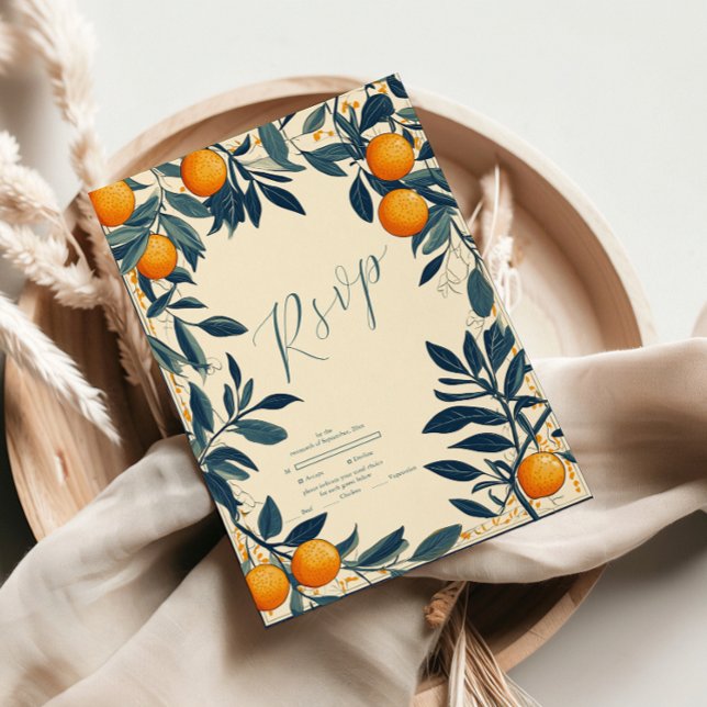 Cartão RSVP Casamento de Lemon Vibrant, Grécia do Mediterrâneo (Criador carregado)