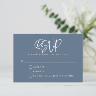 Cartão RSVP Casamento de Letra Moderna de Script Azul de Slate