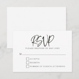 Cartão RSVP Casamento de Letra Moderna de Script Branco Negro