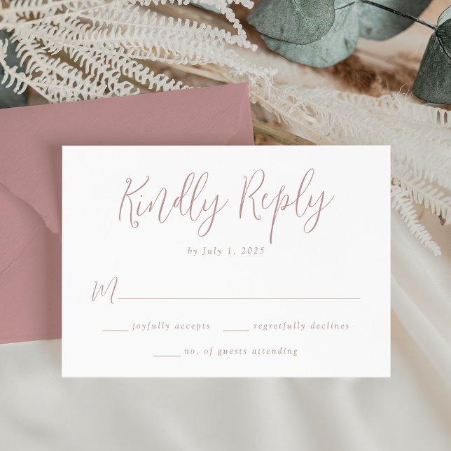 Cartão RSVP Casamento de Letra Simples Dusty Rose (Criador carregado)