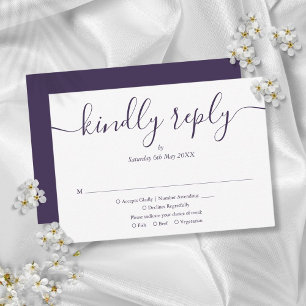 Cartão RSVP Casamento de Letra Simples e Elegante Roxa