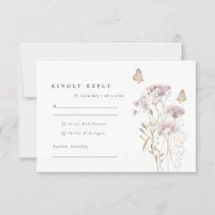 Cartão RSVP Casamento de Lilac Wildflower Fern Foliage Waterco