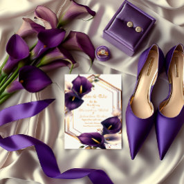 Cartão RSVP Casamento de Lírio Calla Roxo e Dourado com Estilo