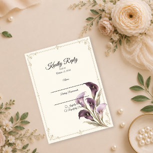 Cartão RSVP Casamento de Lírio-de-Calla Roxo Elegante