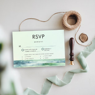 Cartão RSVP Casamento de Listras Verdes Marinhas na Piscina de