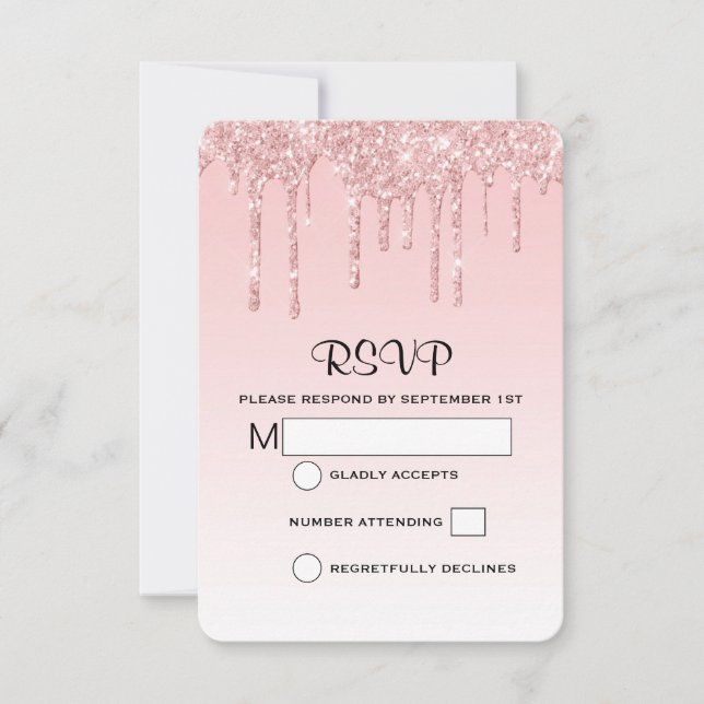 Cartão RSVP Casamento de Literatura Cinzenta Rosa-Rosa-Cinza M (Frente)