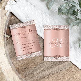 Cartão RSVP Casamento de Literatura Dourada Elegante Rosa