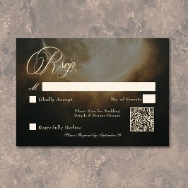 Cartão RSVP Casamento de Lua Cheia Gótica Escuro QR